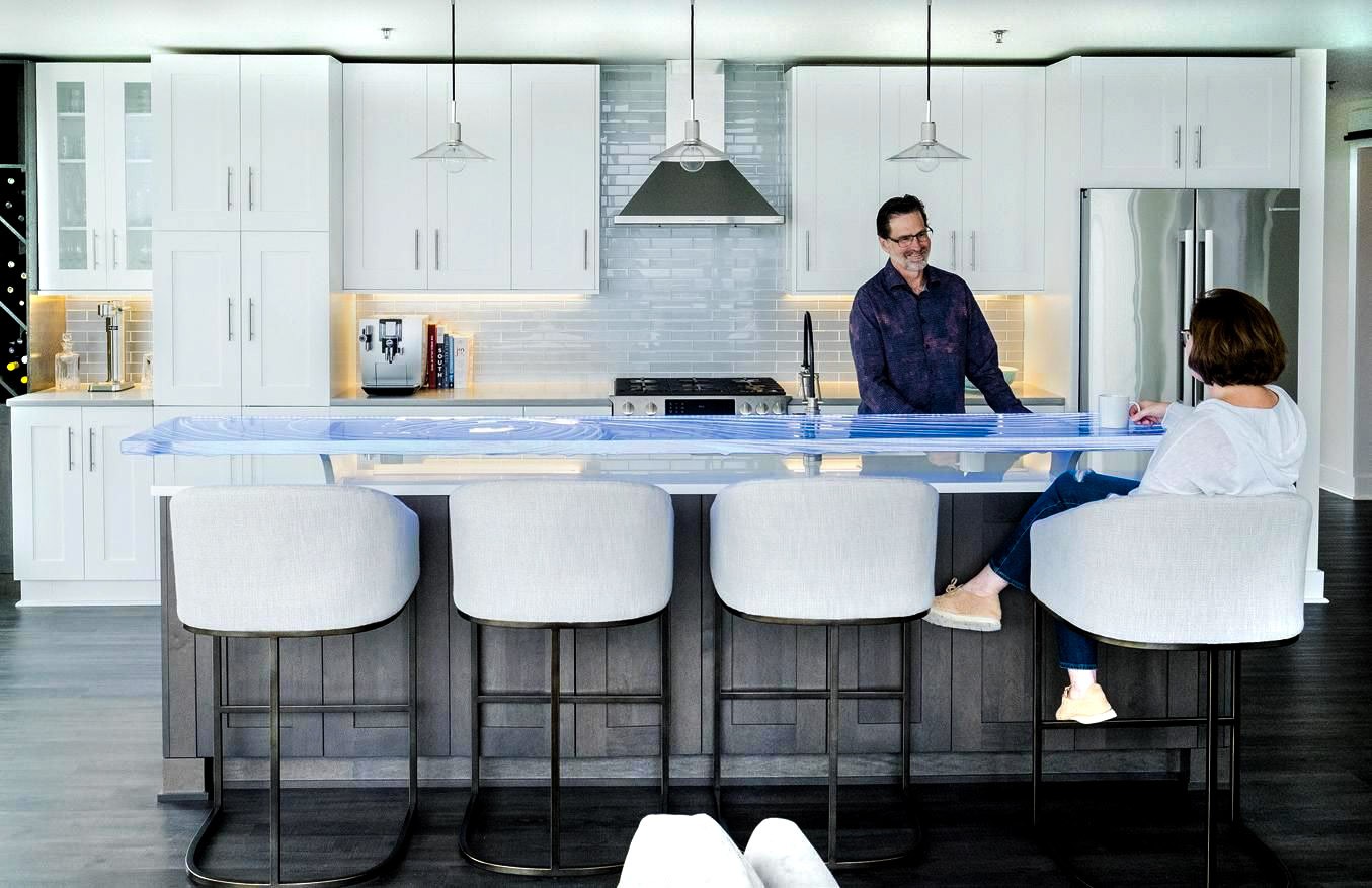 LED lit Glass Bar Top in North Carolina modern kitchen