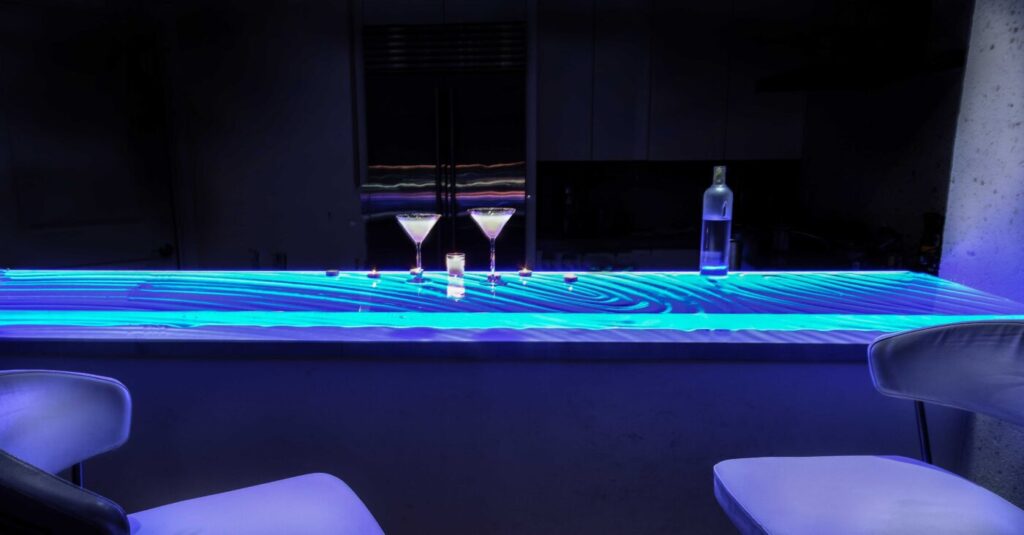 Glass Bar Top with LED in Tampa, Florida condo by Downing Designs