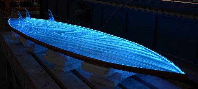 Glass Surfboard illuminated