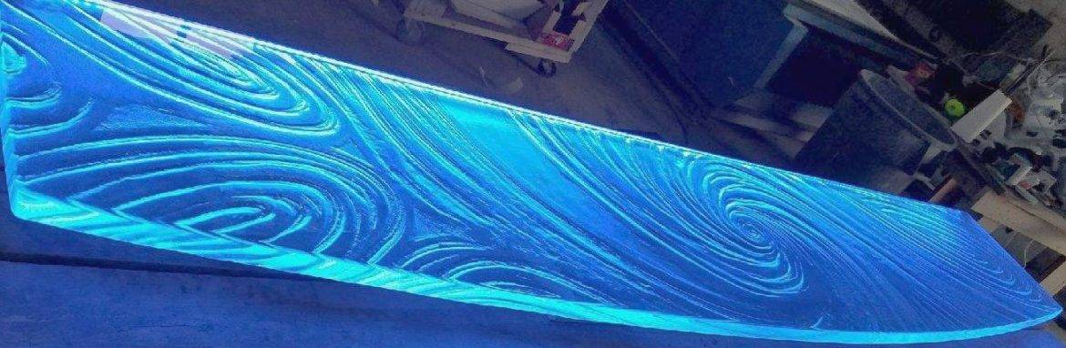 Glass Kitchen Island Bar Top with with LED’s.