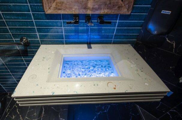 Custom Concrete and Glass Floating Bathroom Sink in Tampa Florida American Social Tampa Florida