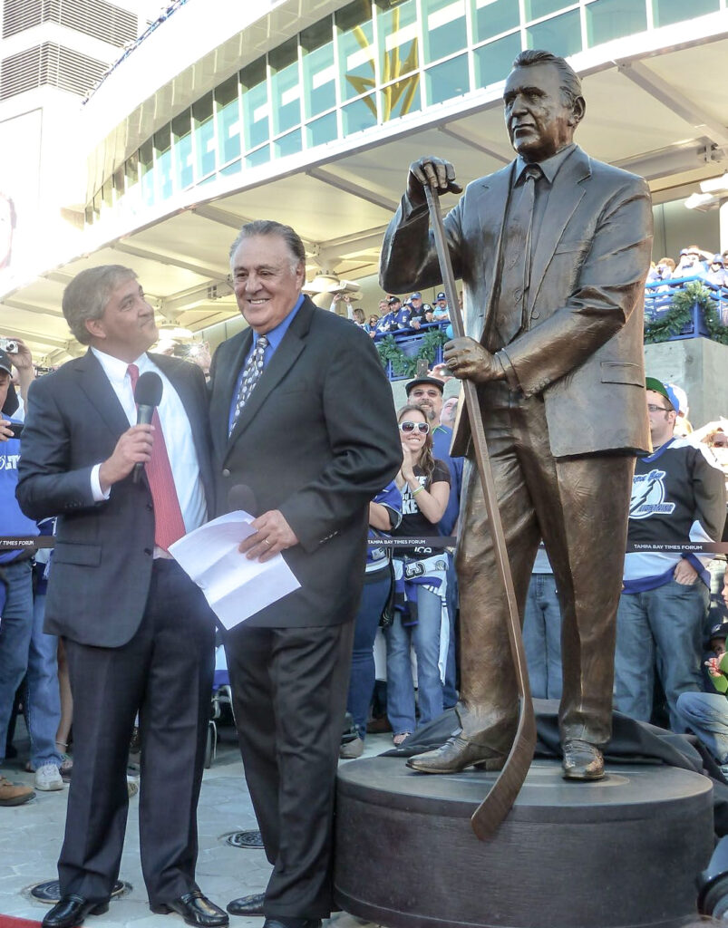 Custom colored concrete Esposito statue for Tampa Bay Lightning by Downing Designs Tampa, Florida