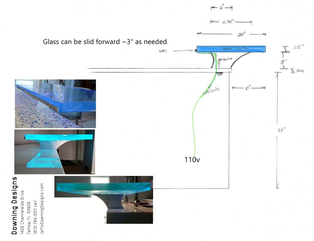 Glass Countertop High Bar Support drawing side view
