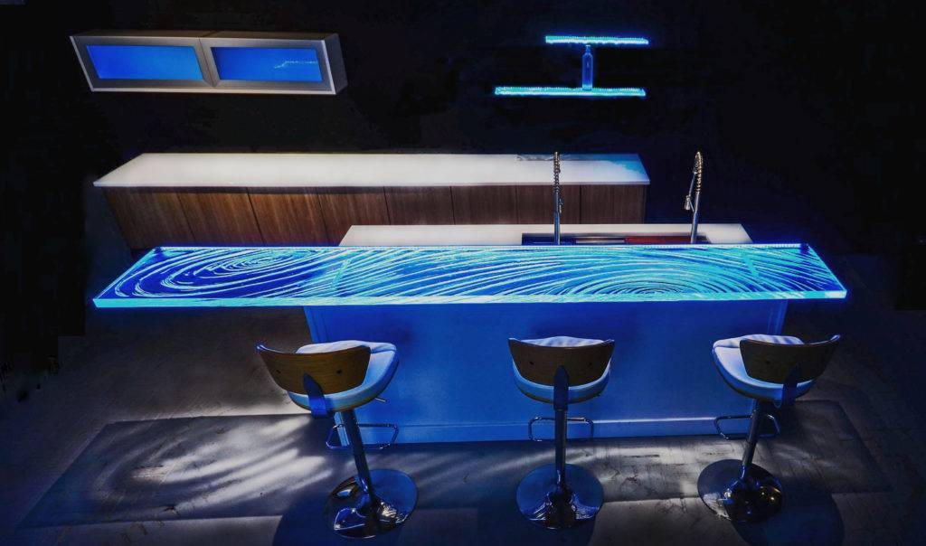 Dazzling Glass Countertop High bar at Downing Designs in Tampa,FL: