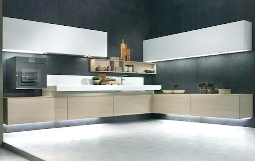 Modern Kitchen with Floating Lower and Upper Cabinets