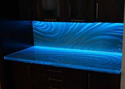 Glass Countertop with Glass Backsplash with LED lighting