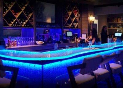Raised Glass Countertops Bar Designs with LED's. Glass Bar restaurant countertop with led illumination compare glass countertops