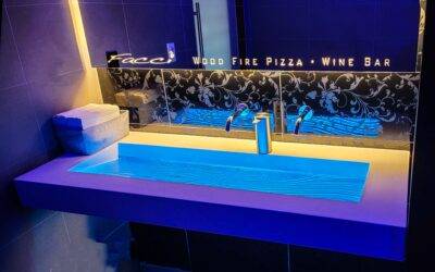 Floating glass trough sink…a cool innovative restaurant sink design.