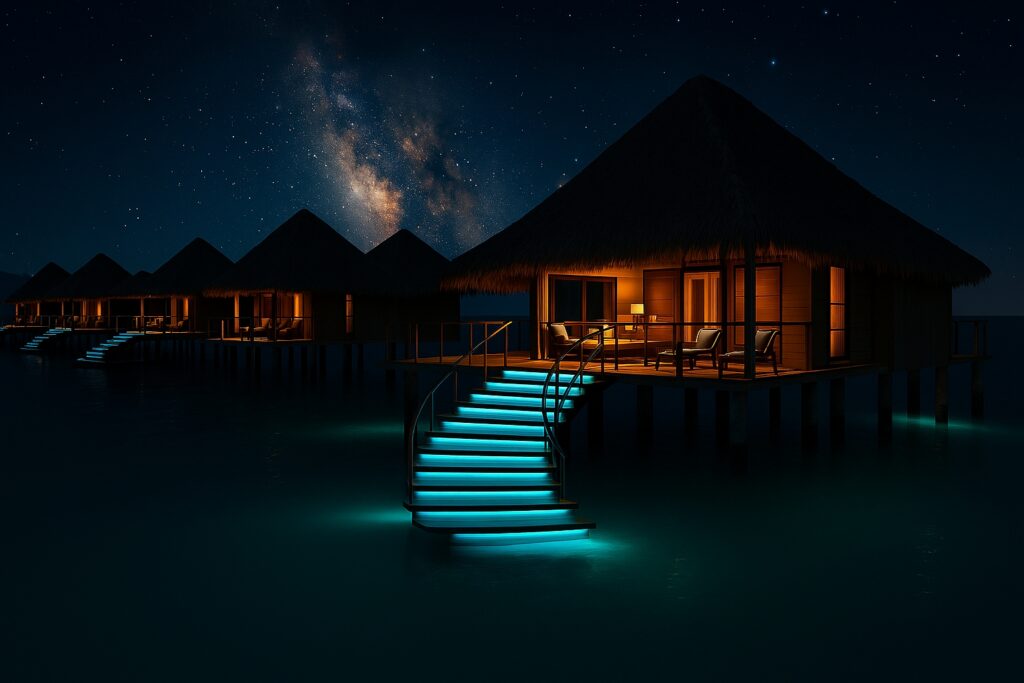 Glass Stair tread in Bora Bora villa at night