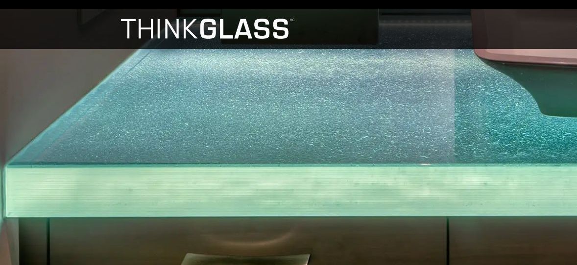 CNC edge polish from ThinkGlass showing dull edge lines 