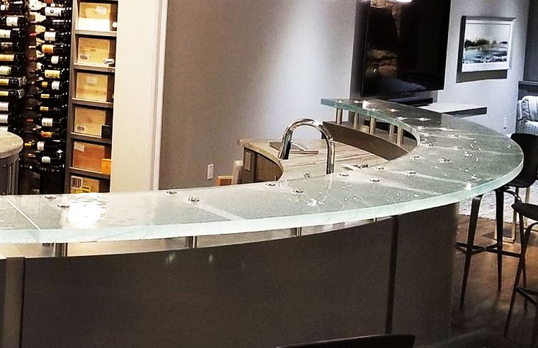 Through drilled glass counterop supports
