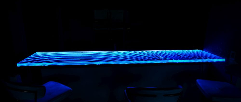 Thick Glass countertop bar top with LED lighting blue