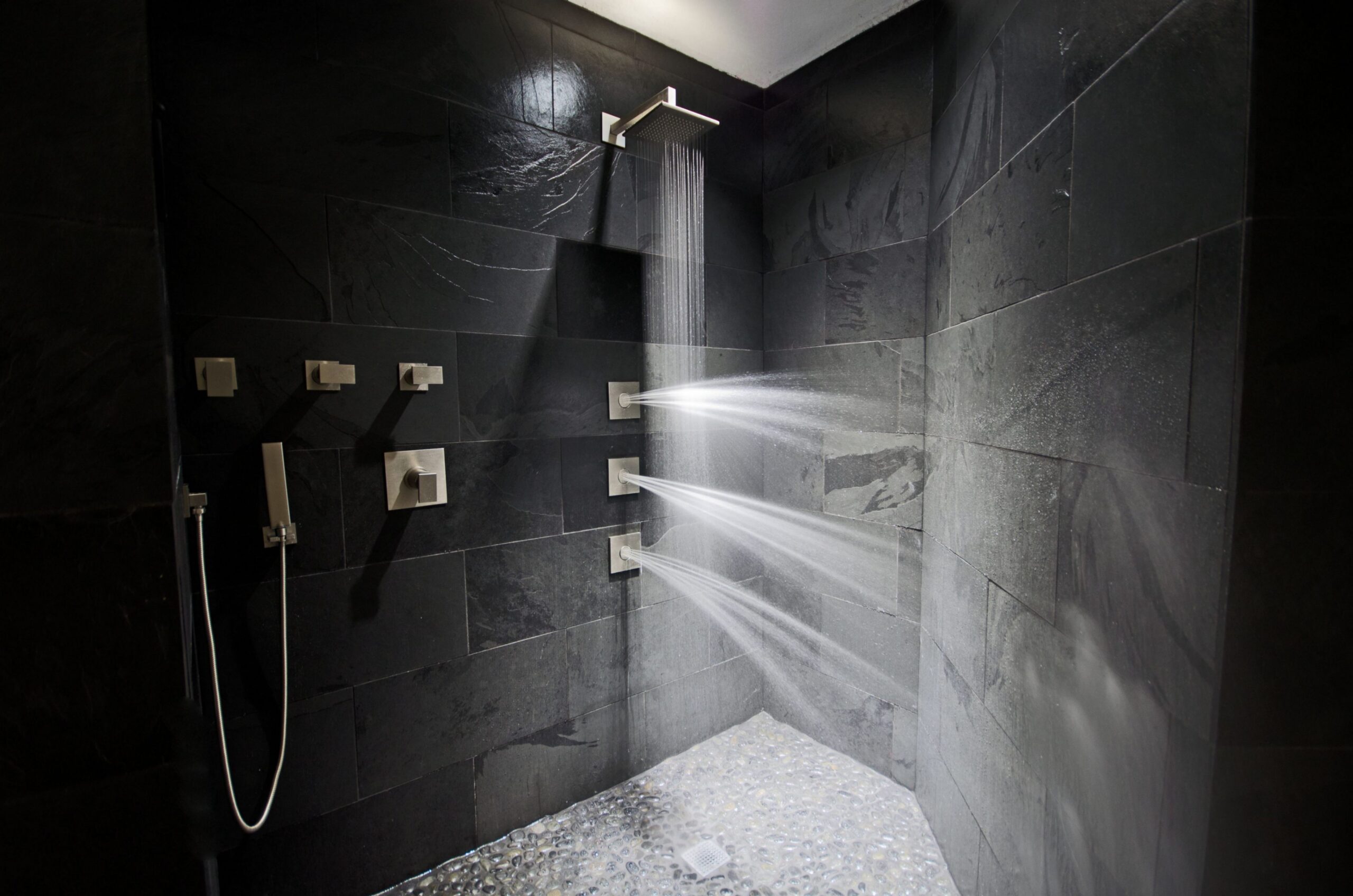 Graff shower fittings in DiwningDesigns.com dark shower