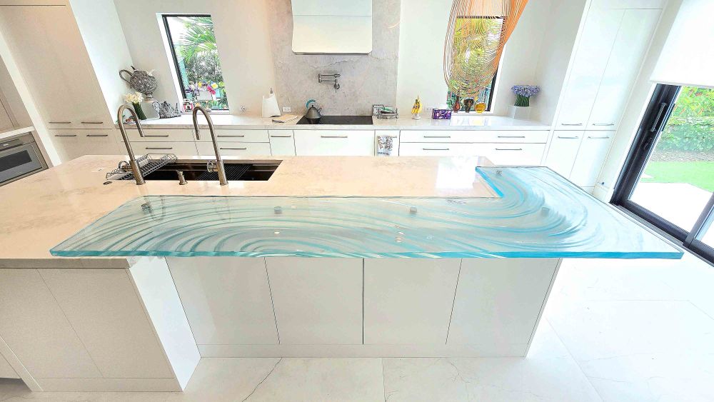 Modern Kitchen glass bar top in Jupiter Florida
