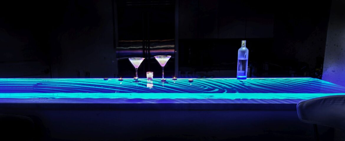 LED illuminated Glass Bar by Downing Designs in Tampa, Florida