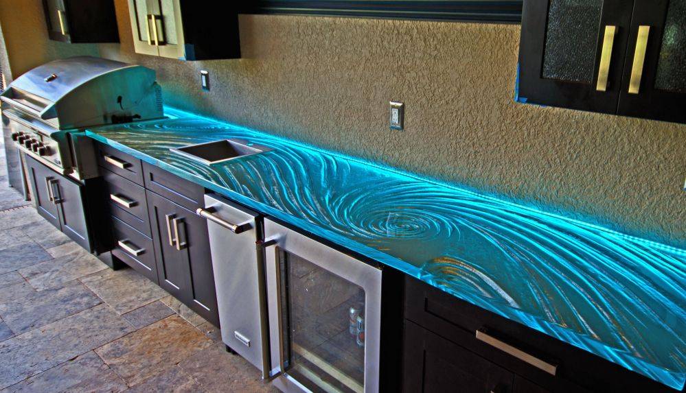 Naples Glass Countertop bar top with LEDs by Downing Designs