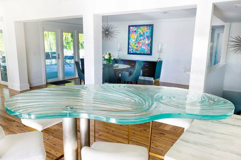 Clearwater Florida Glass Bar Top Modern Kitchen custom shape and texture by Downing Designs