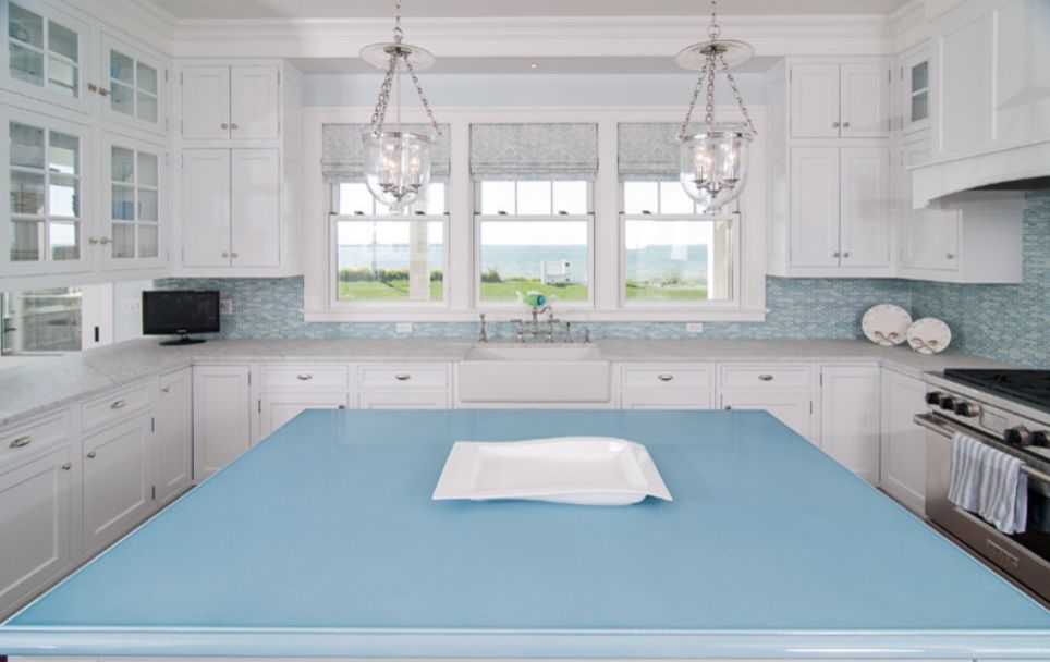 Lava stone Island with White Perimeter kitchen design