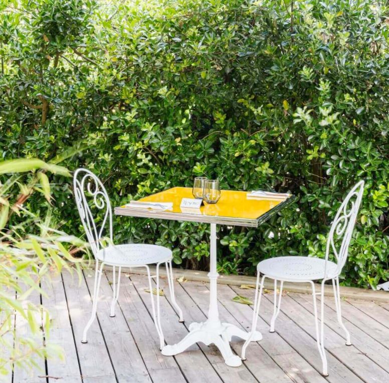 Lava stone bistro table top brass edge