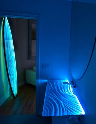 Integrated Textured Glass sink by Downing Designs with floating wall mount