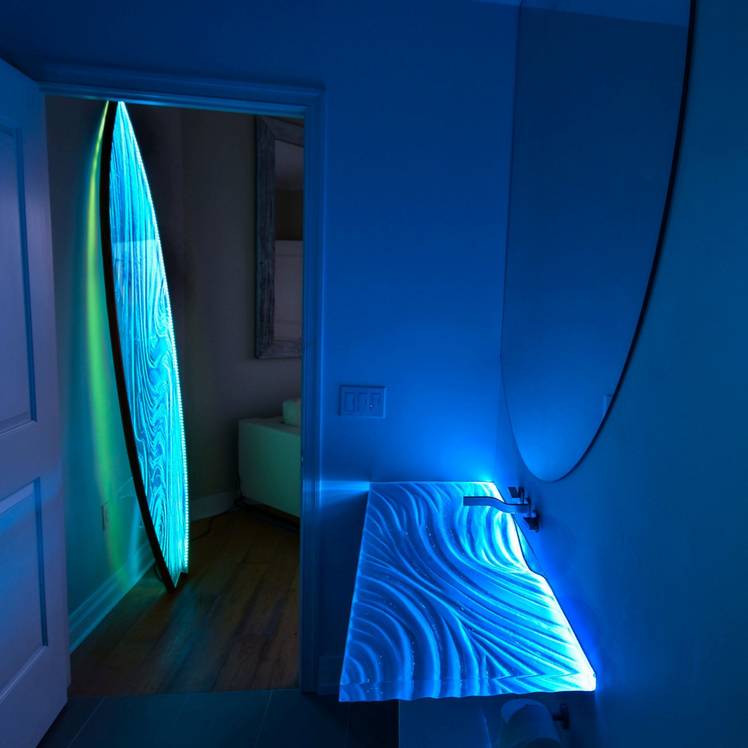 Glass Bathroom Vanity with LED lights floating sink