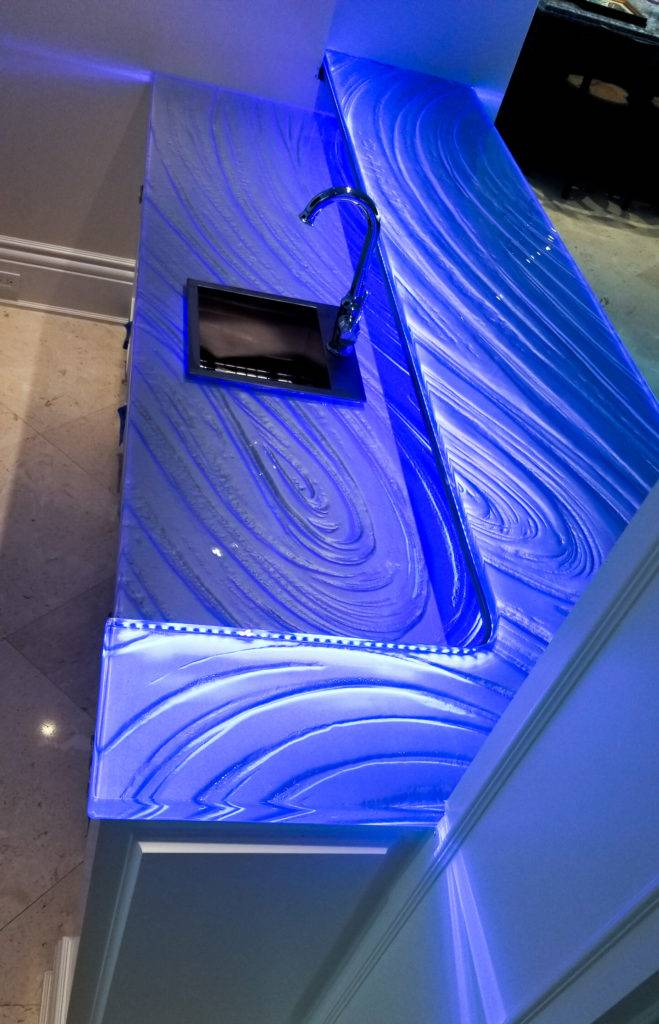 Miami glass countertop with high bar tops