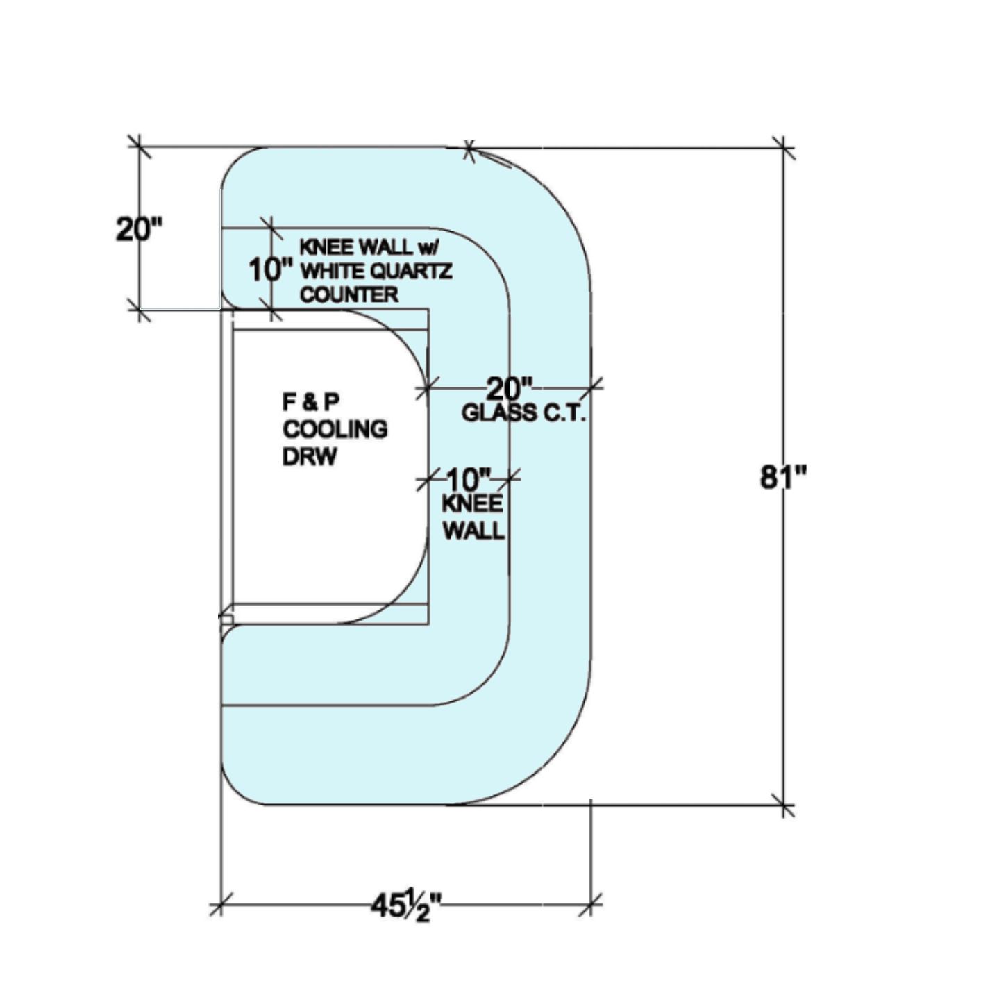 Glass Bar top dimensional drawing Glass Bar top dimensional drawing