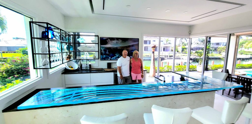 Thick Fused Glass countertop L shape Naples