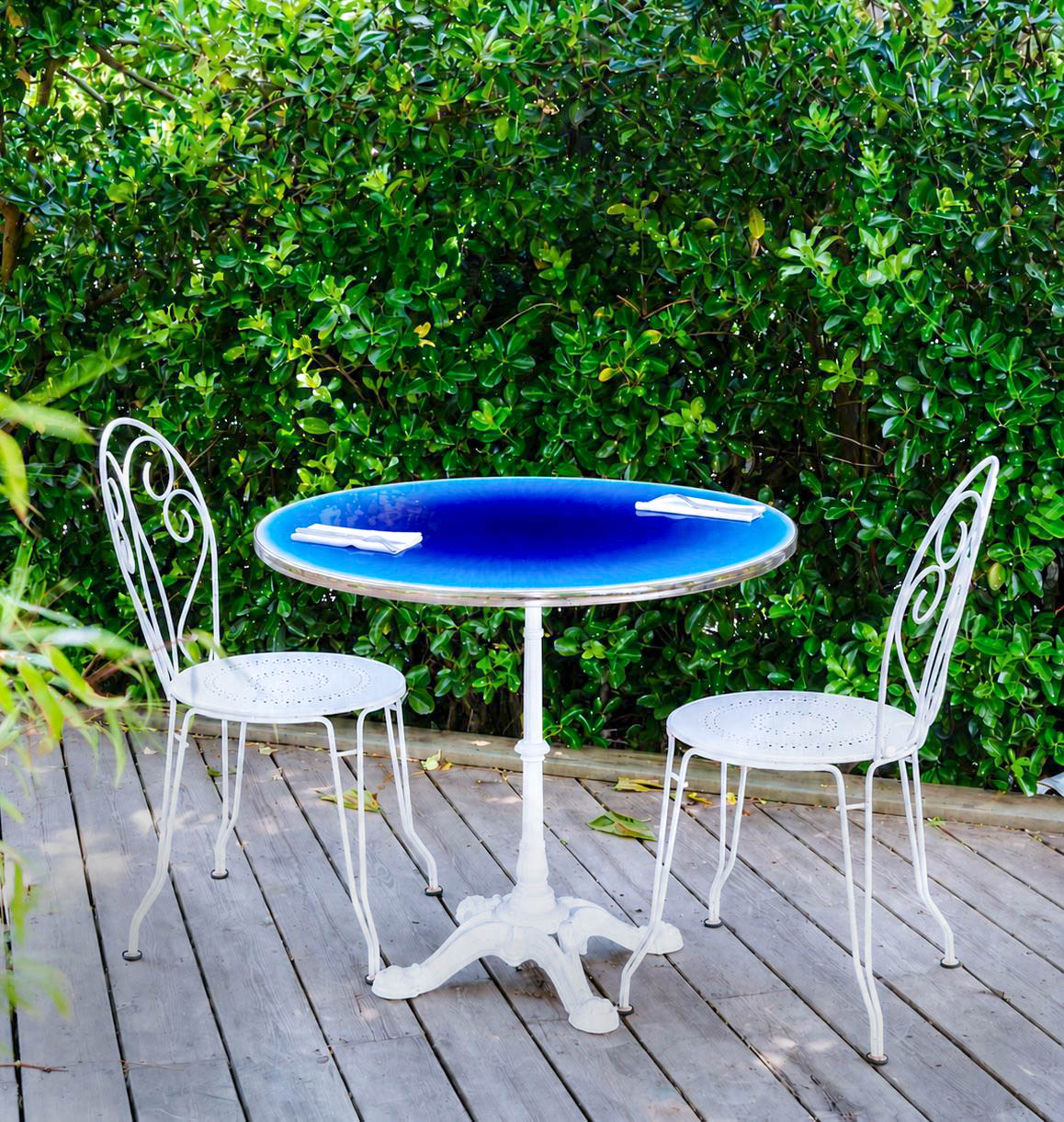 Cobalt Blue and Aqua glazed enamel cafe table