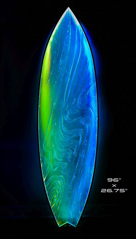 Downing Designs illuminated fused glass surfboard