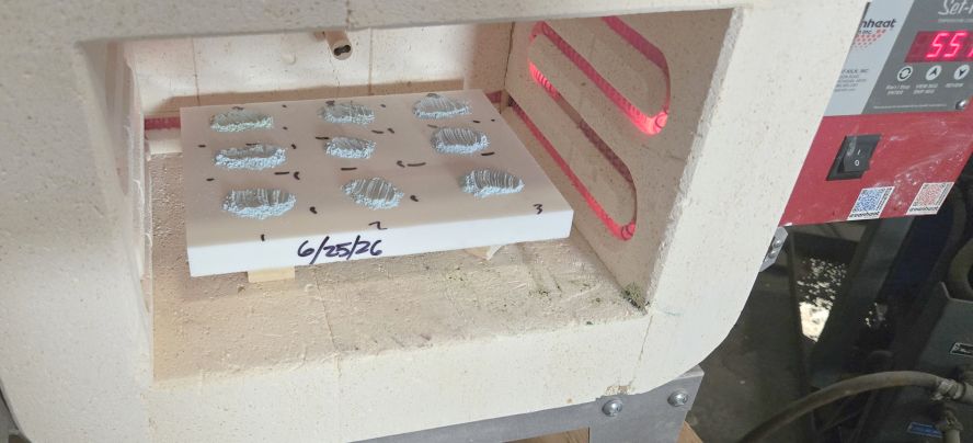 Enamel powder sample in R&D kiln  firing
