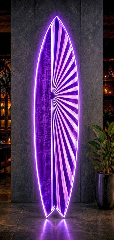 Downing Designs glass surfboard, rising sun design